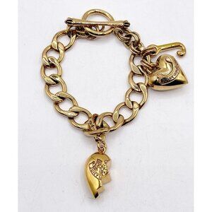 VTG Juicy Couture Gold Tone Starter Charm Bracelet Puffy Heart Split Heart Y2K